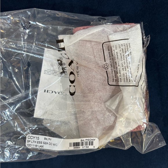 COACH Essential Spazzolato Leather Zip-around Card Case w/ Charms, peony, cherry - Picture 15 of 15